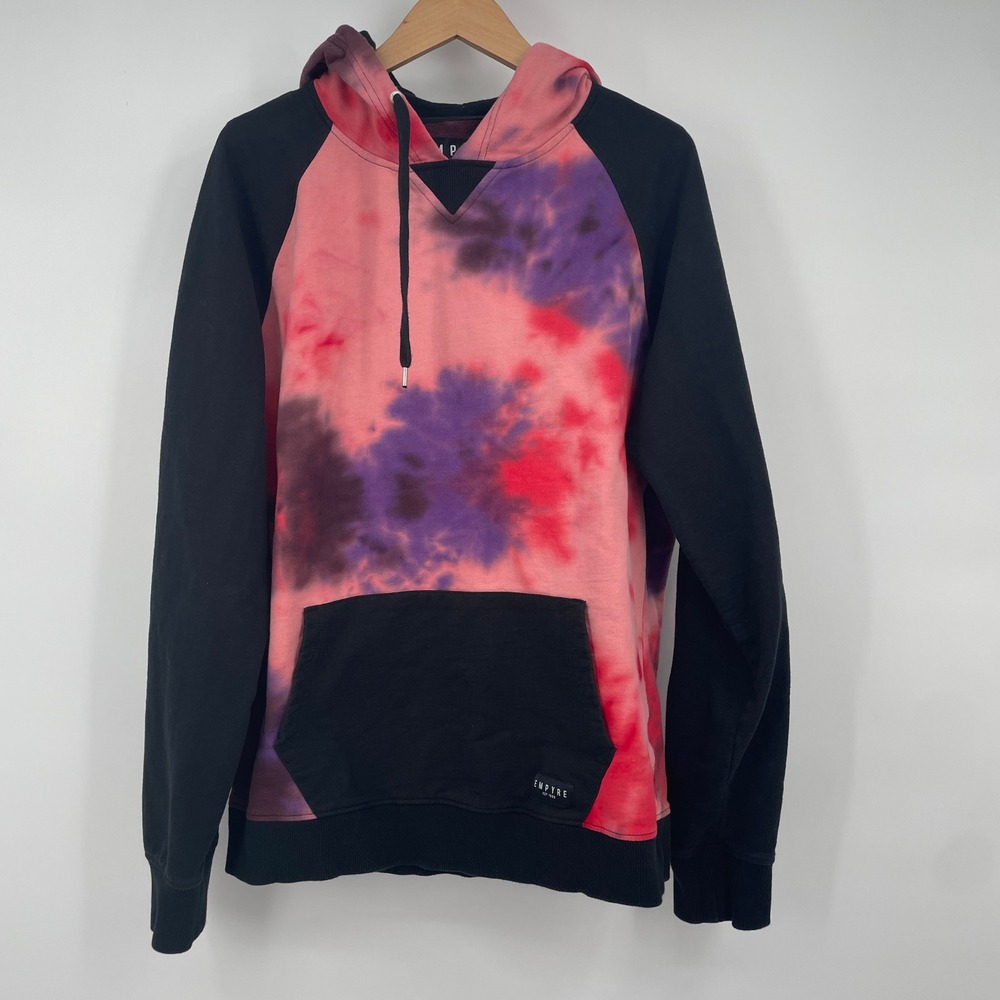 Empyre Mens Tie Dye Pullover Hoodie Black Pink Purple XL Streetwear 100% Cotton